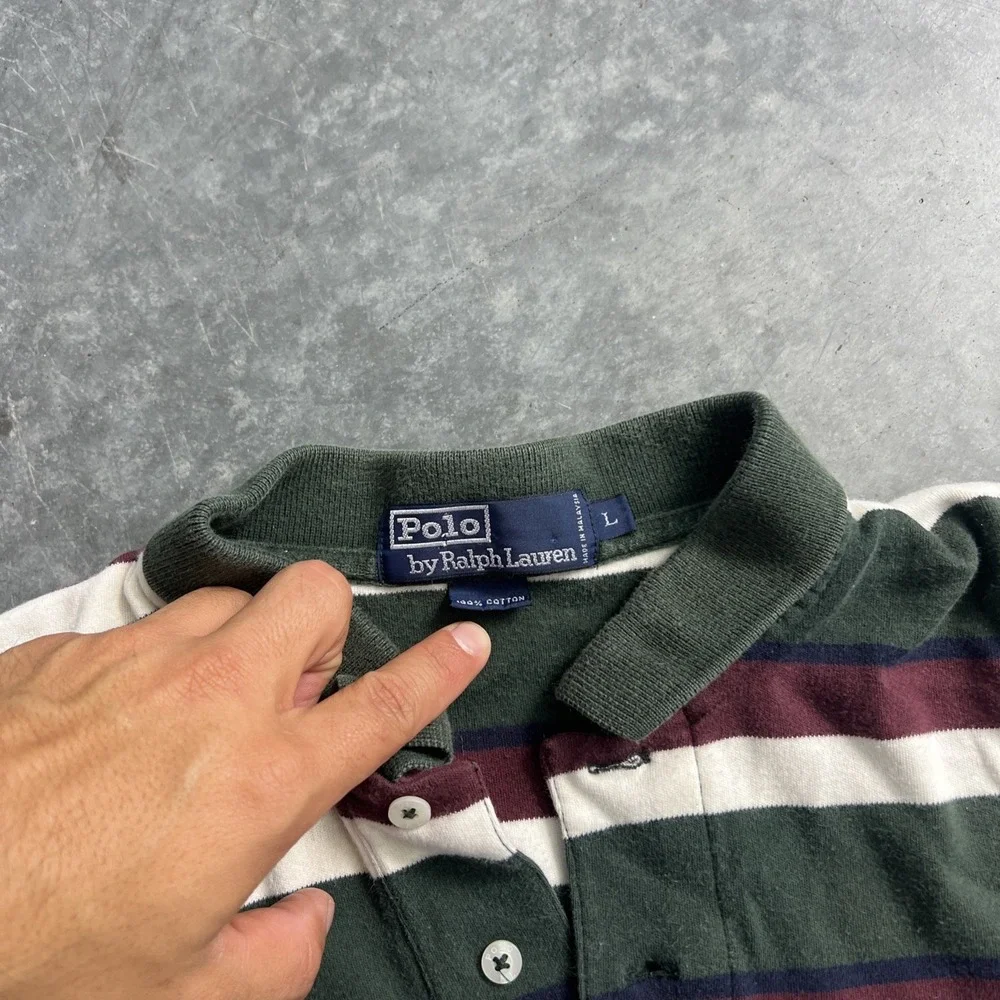 Vintage Polo Ralph Lauren Size Large Too Stripe Pony Green